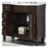 Silkroad 38" Single Right Sink Dark Walnut Vanity with Carrara White Marble Countertop & Ceramic Undermount Sink - HYP-0902-WM-UWC-38-R