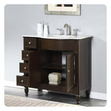 Silkroad 38" Single Right Sink Dark Walnut Vanity with Carrara White Marble Countertop & Ceramic Undermount Sink - HYP-0902-WM-UWC-38-R