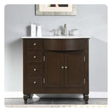 Silkroad 38" Single Right Sink Dark Walnut Vanity with Carrara White Marble Countertop & Ceramic Undermount Sink - HYP-0902-WM-UWC-38-R