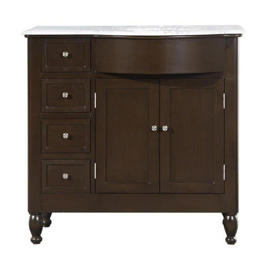 Silkroad 38" Single Right Sink Dark Walnut Vanity with Carrara White Marble Countertop & Ceramic Undermount Sink - HYP-0902-WM-UWC-38-R