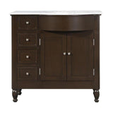 Silkroad 38" Single Right Sink Dark Walnut Vanity with Carrara White Marble Countertop & Ceramic Undermount Sink - HYP-0902-WM-UWC-38-R