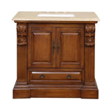 Silkroad Exclusive 39" Single Sink Cherry Bathroom Vanity With Travertine Countertop and White Ceramic Undermount Sink - HYP-0907-T-UWC-38