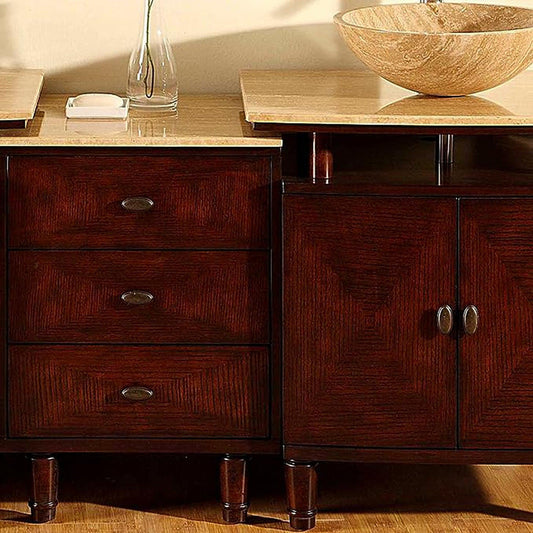 Silkroad Exclusive 47" Single Sink Dark Chestnut Vanity w/ Travertine Countertop - HYP-0808N-T-47