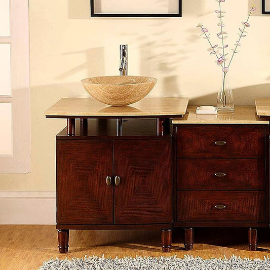 Silkroad Exclusive 47" Single Sink Dark Chestnut Vanity w/ Travertine Countertop - HYP-0808N-T-47