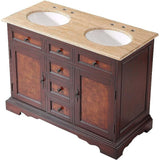 Silkroad Exclusive 48" Double Sink Red Chestnut Bathroom Vanity With Travertine Countertop and White Ceramic Undermount Sink - HYP-0716-T-UWC-48