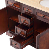 Silkroad Exclusive 48" Double Sink Red Chestnut Bathroom Vanity With Travertine Countertop and White Ceramic Undermount Sink - HYP-0716-T-UWC-48