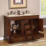 Silkroad Exclusive 48" Double Sink Red Chestnut Bathroom Vanity With Travertine Countertop and Ivory Ceramic Undermount Sink - HYP-0715-T-UIC-48
