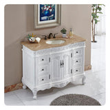 Silkroad Exclusive 48" Single Sink Antique White Bathroom Vanity With Travertine Countertop and Ivory Ceramic Undermount Sink - HYP-0152-T-UIC-48
