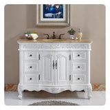 Silkroad Exclusive 48" Single Sink Antique White Bathroom Vanity With Travertine Countertop and Ivory Ceramic Undermount Sink - HYP-0152-T-UIC-48
