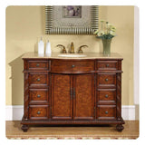 Silkroad Exclusive 48" Single Sink Red Mahogany Bathroom Vanity With Travertine Countertop and Ivory Ceramic Undermount Sink - JYP-0193-T-UIC-48