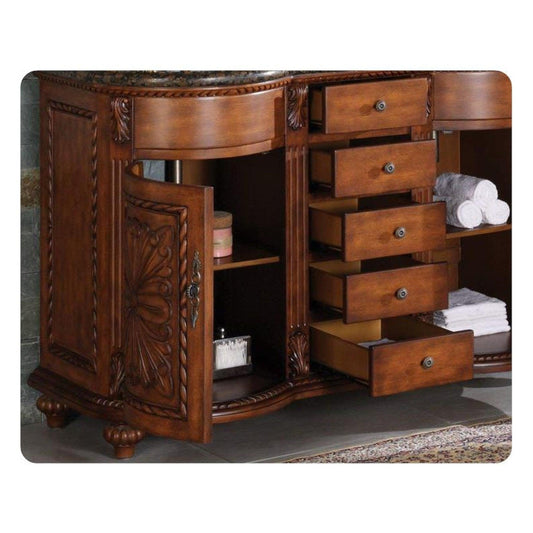 Silkroad Exclusive 54" Double Sink Bathroom Vanity with Baltic Brown Granite Countertop - WFH-0201-BB-UWC-54