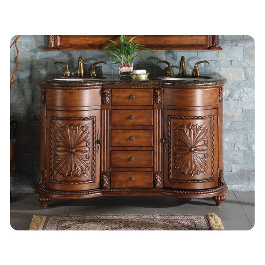 Silkroad Exclusive 54" Double Sink Bathroom Vanity with Baltic Brown Granite Countertop - WFH-0201-BB-UWC-54