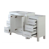 Silkroad Exclusive 54" Single Right Sink White Bathroom Vanity With Carrara White Marble Countertop and White Ceramic Undermount Sink - V0290WW54R