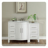 Silkroad Exclusive 54" Single Right Sink White Bathroom Vanity With Carrara White Marble Countertop and White Ceramic Undermount Sink - V0290WW54R