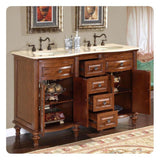 Silkroad 55" Double Sink American Chestnut Vanity with Crema Marfil Countertop & Ivory Undermount Sink - HYP-0719-CM-UIC-55