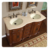 Silkroad 55" Double Sink American Chestnut Vanity with Crema Marfil Countertop & Ivory Undermount Sink - HYP-0719-CM-UIC-55