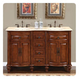 Silkroad 55" Double Sink American Chestnut Vanity with Crema Marfil Countertop & Ivory Undermount Sink - HYP-0719-CM-UIC-55