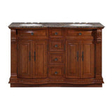 Silkroad Exclusive 55" Double Sink Cherry Bathroom Vanity With Baltic Brown Granite Countertop and White Ceramic Undermount Sink - HYP-0223-BB-UWC-55