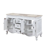Silkroad Exclusive 58" Double Sink Antique White Vanity w/ Crema Marfil Marble - HYP-0145-CM-UIC-58