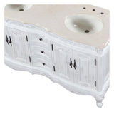 Silkroad Exclusive 58" Double Sink Antique White Vanity w/ Crema Marfil Marble - HYP-0145-CM-UIC-58