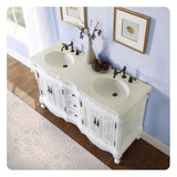 Silkroad Exclusive 58" Double Sink Antique White Vanity w/ Crema Marfil Marble - HYP-0145-CM-UIC-58