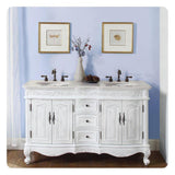 Silkroad Exclusive 58" Double Sink Antique White Vanity w/ Crema Marfil Marble - HYP-0145-CM-UIC-58