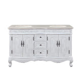 Silkroad Exclusive 58" Double Sink Antique White Vanity w/ Crema Marfil Marble - HYP-0145-CM-UIC-58