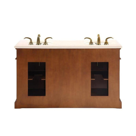 Silkroad 58" Double Sink Brazilian Rosewood Vanity with Crema Marfil Marble & White Ceramic Sink - WFH-0197-CM-UWC-58