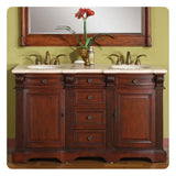 Silkroad 58" Double Sink Brazilian Rosewood Vanity with Crema Marfil Marble & White Ceramic Sink - WFH-0197-CM-UWC-58