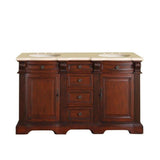 Silkroad 58" Double Sink Brazilian Rosewood Vanity with Crema Marfil Marble & White Ceramic Sink - WFH-0197-CM-UWC-58