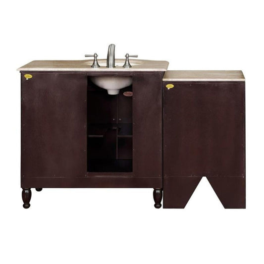 Silkroad Exclusive 58" Left Sink Dark Walnut Bathroom Vanity, Travertine Countertop – HYP-0902-T-UIC-58-L