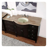 Silkroad Exclusive 58" Left Sink Dark Walnut Bathroom Vanity, Travertine Countertop – HYP-0902-T-UIC-58-L