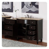 Silkroad Exclusive 58" Left Sink Dark Walnut Bathroom Vanity, Travertine Countertop – HYP-0902-T-UIC-58-L