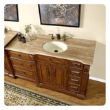 Silkroad Exclusive 58" Single Left Sink Walnut Vanity with Travertine Top & Ivory Undermount Sink - HYP-0904-T-UIC-58-L