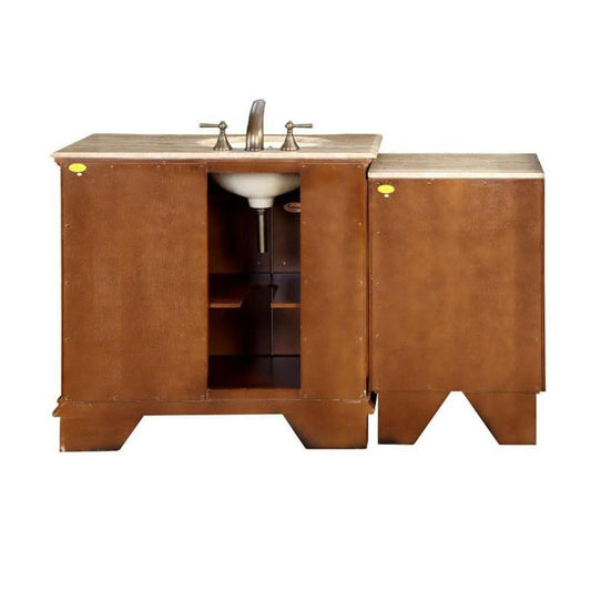 Silkroad Exclusive 58" Single Left Sink Walnut Vanity with Travertine Top & Ivory Undermount Sink - HYP-0904-T-UIC-58-L