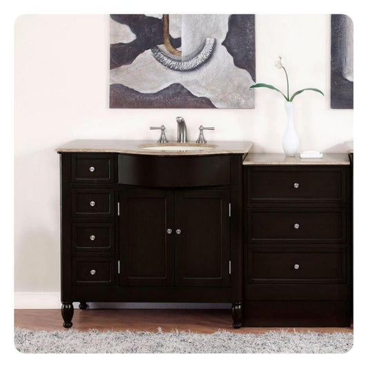 Silkroad Exclusive 58" Right Sink Vanity, Travertine Top, Dark Walnut – HYP-0902-T-UIC-58-R