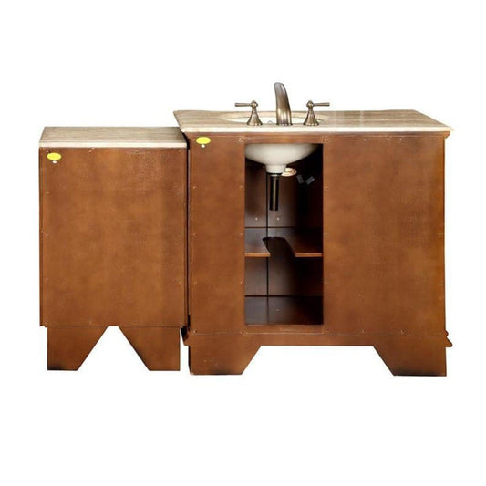 Silkroad Exclusive 58" Single Right Sink Walnut Modular Vanity with Travertine Countertop - HYP-0904-T-UIC-58-R