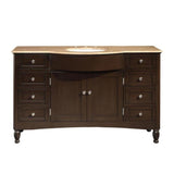 Silkroad Exclusive 58" Single Sink Dark Walnut Bathroom Vanity With Travertine Countertop and White Ceramic Undermount Sink - HYP-0717-T-UWC-58