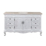 Silkroad Exclusive 60" Single Sink Antique White Vanity, Crema Marfil Marble, Undermount Sink - JB-0273-CM-UWC-60