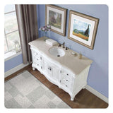 Silkroad Exclusive 60" Single Sink Antique White Vanity, Crema Marfil Marble, Undermount Sink - JB-0273-CM-UWC-60