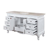 Silkroad Exclusive 60" Single Sink Antique White Vanity, Crema Marfil Marble, Undermount Sink - JB-0273-CM-UWC-60