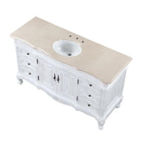 Silkroad Exclusive 60" Single Sink Antique White Vanity, Crema Marfil Marble, Undermount Sink - JB-0273-CM-UWC-60