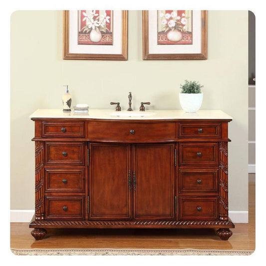 Silkroad 60" Red Chestnut Vanity, Marble Top, Undermount Sink - FS-0268-CM-UWC-60