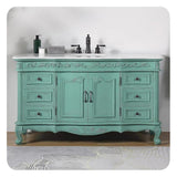 Silkroad Exclusive 60" Single Sink Vintage Green Bathroom Vanity With Carrara White Marble Countertop and White Ceramic Undermount Sink - V0299NW60C