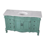 Silkroad Exclusive 60" Single Sink Vintage Green Bathroom Vanity With Carrara White Marble Countertop and White Ceramic Undermount Sink - V0299NW60C