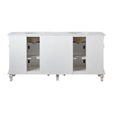 Silkroad Exclusive 60" Single Sink Antique White Bathroom Vanity With Carrara White Marble Countertop and White Ceramic Undermount Sink - V0299WW60C