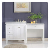 Silkroad Exclusive 67" Single Left Sink White Modular Bathroom Vanity With Carrara White Marble Countertop and White Ceramic Undermount Sink