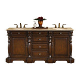 Silkroad Exclusive 72" Double Sink Dark Chestnut Bathroom Vanity With Travertine Countertop and Ivory Ceramic Undermount Sink - LTP-0176-T-UIC-72