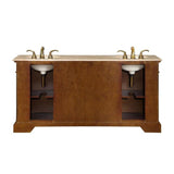 Silkroad Exclusive 72" Double Sink Dark Chestnut Bathroom Vanity With Travertine Countertop and Ivory Ceramic Undermount Sink - LTP-0176-T-UIC-72