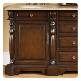 Silkroad Exclusive 72" Double Sink Dark Chestnut Bathroom Vanity With Travertine Countertop and Ivory Ceramic Undermount Sink - LTP-0176-T-UIC-72